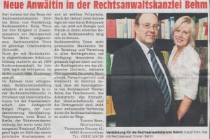 Neue Rechtsanwältin in der Kanzlei Behm
